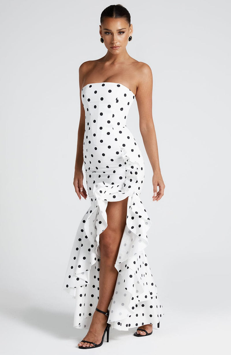 Angelina Maxi Dress - Black Polka Dot Print