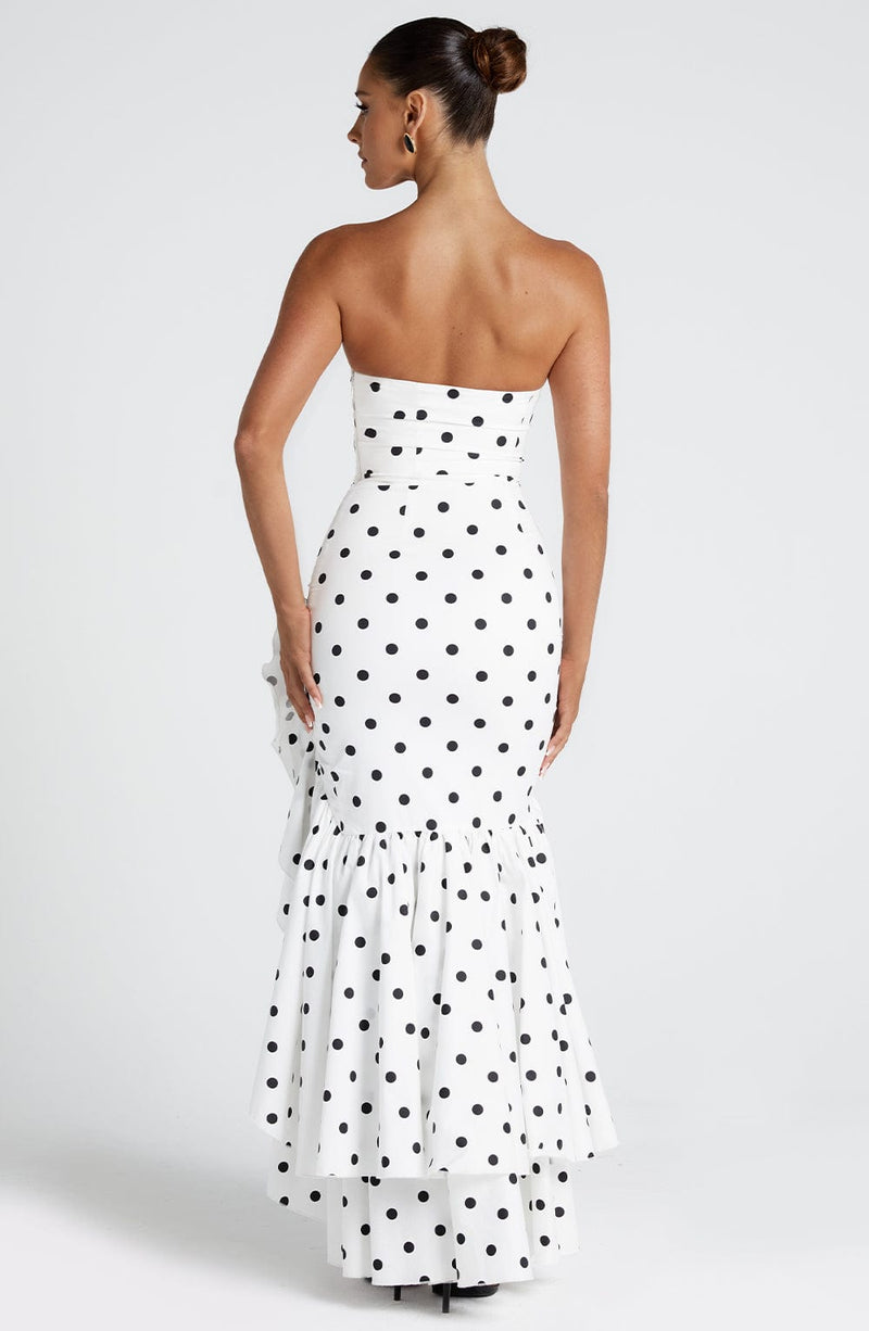 Angelina Maxi Dress - Black Polka Dot Print