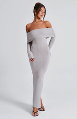 Beverley Knit Maxi Dress - Light Grey Marl