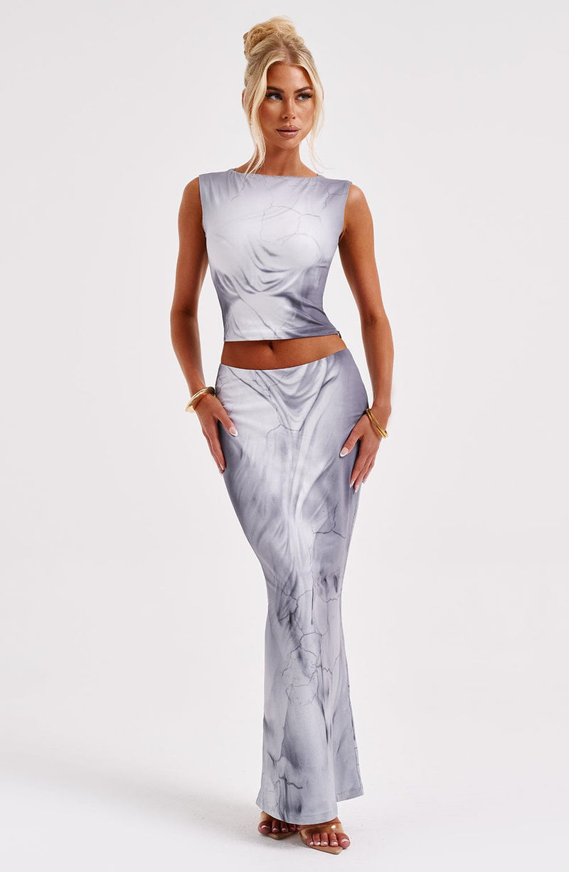 Charmayne Maxi Skirt - Grey Body Print