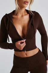 Portia Knit Hoodie - Chocolate