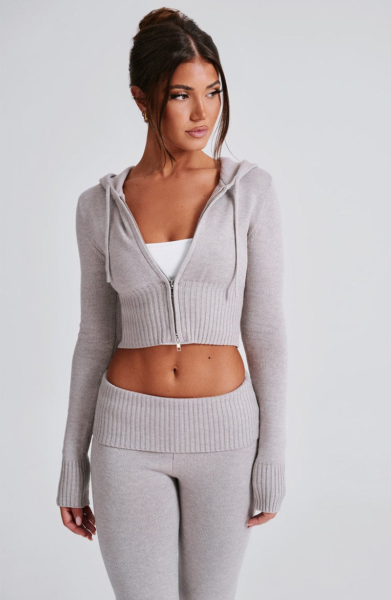 Portia Knit Hoodie - Light Grey Marl