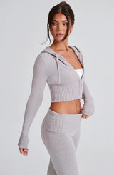 Portia Knit Hoodie - Light Grey Marl