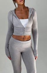 Portia Knit Hoodie - Light Grey Marl